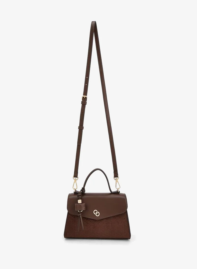 Celeste BROWN Monogram Embossed Satchel Bag With Detachable Strap for Women | Best Price UAE