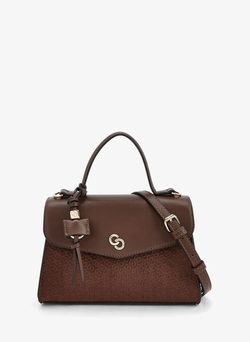 Monogram Embossed Satchel Bag With Detachable Strap