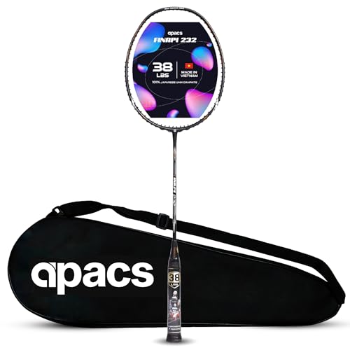 Apacs Finapi 232 (Unstrung, 38 LBS Max Tension) Made in Vietnam | 100% Japanese Graphite | High Modulus | High Power Badminton Racket with Free Full Cover | G1-4 1/4 inches (Black) - Image 1