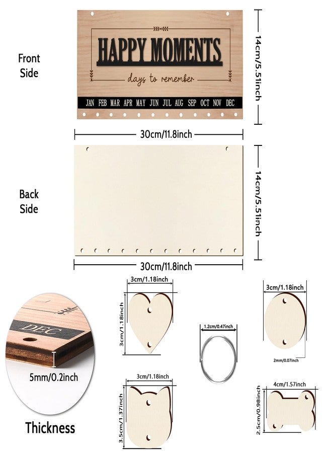 Longan Craft Family Birthday Calendar Board Wall Hanging with Tags, Family Birthday Plaque with Tag Wooden Memory Days Reminder Wall Hanging Home Décor Wood Anniversary Tracker with 104 Tags, Valentines Day Christmas Gifts for Lovers Friends (HAPPY MONENTS) - Image 3
