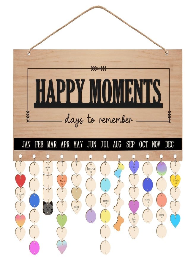Longan Craft Family Birthday Calendar Board Wall Hanging with Tags, Family Birthday Plaque with Tag Wooden Memory Days Reminder Wall Hanging Home Décor Wood Anniversary Tracker with 104 Tags, Valentines Day Christmas Gifts for Lovers Friends (HAPPY MONENTS) - Image 1
