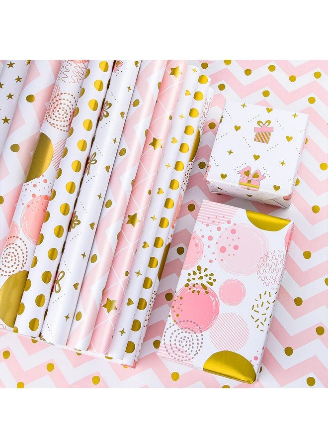 PLULON 6 Sheets Gold And Pink Birthday Gift Wrapping Paper, Gold Pink Gift Wrap Paper For Wedding, Birthdays, Hen Party, Baby Shower Decorations - Image 1