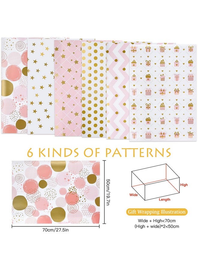 PLULON 6 Sheets Gold And Pink Birthday Gift Wrapping Paper, Gold Pink Gift Wrap Paper For Wedding, Birthdays, Hen Party, Baby Shower Decorations - Image 2