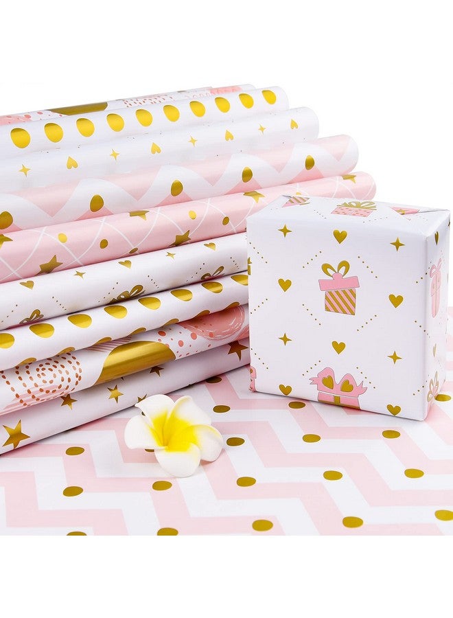 PLULON 6 Sheets Gold And Pink Birthday Gift Wrapping Paper, Gold Pink Gift Wrap Paper For Wedding, Birthdays, Hen Party, Baby Shower Decorations - Image 4