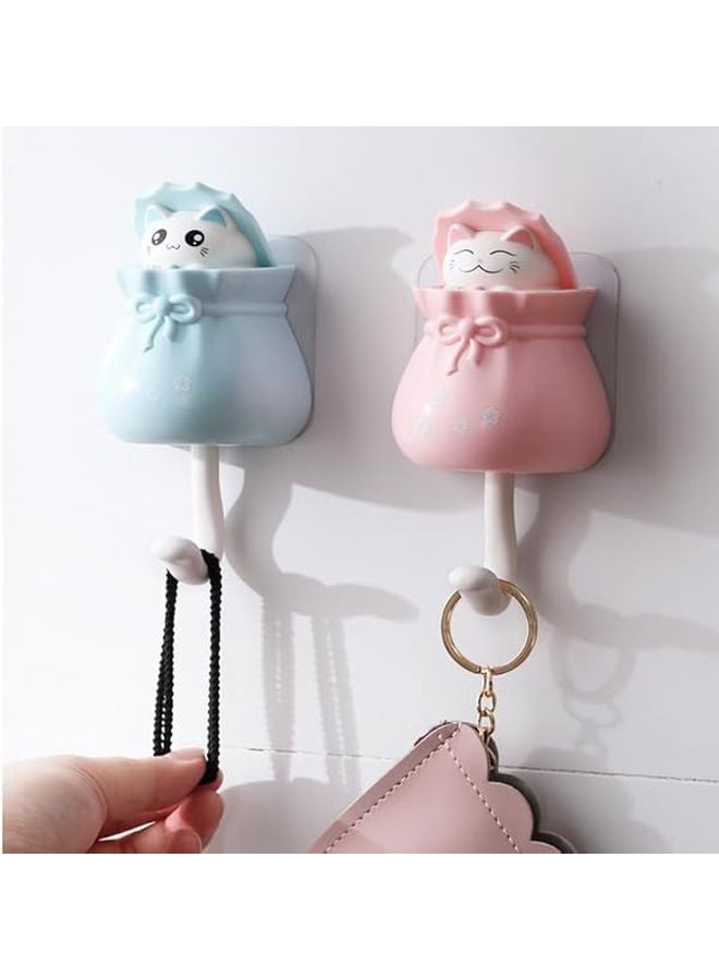Lucky Cat Self Adhesive Wall Hook Blue For Hanging Keys Hats Towels - Image 3