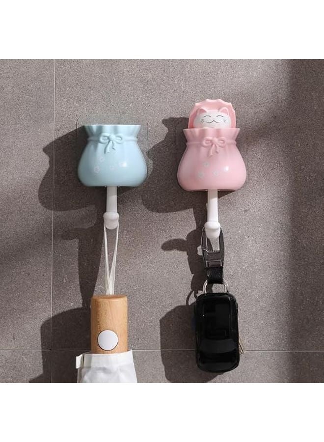 Lucky Cat Self Adhesive Wall Hook Blue For Hanging Keys Hats Towels - Image 4