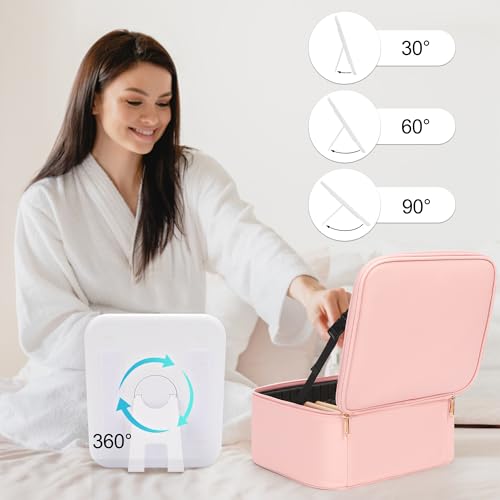 TANTO Makeup Bag With LED Mirror, Travel Makeup Case with Light up Mirror Large Cosmetic Case with 3 Color Lighted Portable Professional Organizer Bag with Adjustable Dividers���Pink） - Image 3