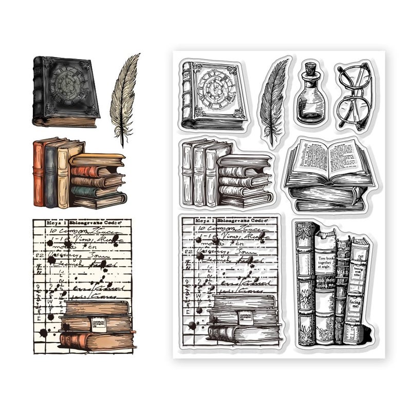 CHGCRAFT Vintage Library Silicone Clear Stamps Transparent Stamp for DIY Scrapbooking Photo Album Decorative Cards Vintage Books Making Stamps for Holiday Card Making Album Crafts - Image 1