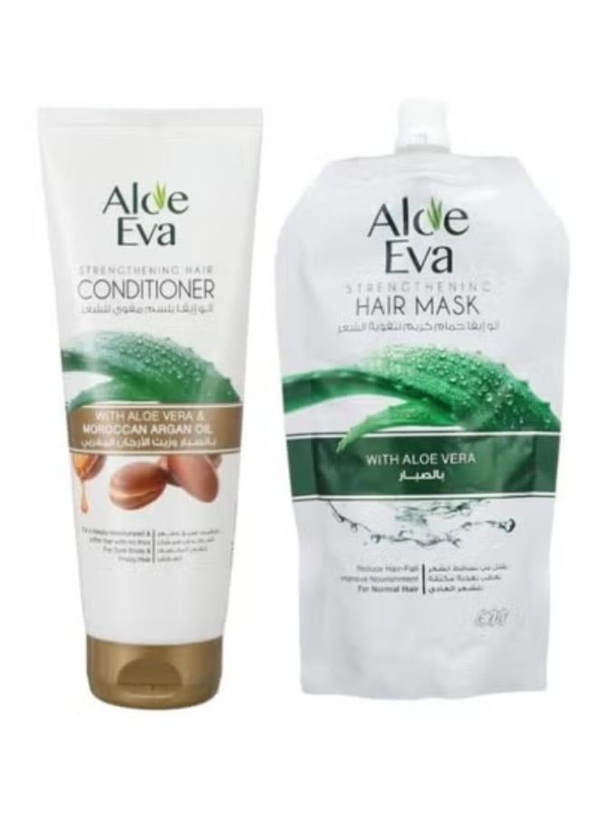 ألو إيفا قناع تقوية الشعر بالصبار 250 جرام وبلسم مقوى للشعر بالصبار وزيت الأرجان المغربي أبيض 230ملليلتر - Image 1