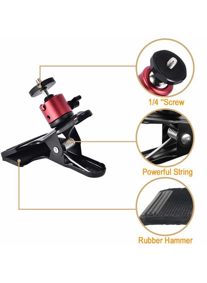 UTEBIT Tripod Camera Clip Clamp with 360 Degree Swivel Mini Ball Head 2 Pack Clip Camera Mount Photography Accessories 1/4'' Screw Black Spring Clamp for DSLR Video Photoshoot Studio - Image 2