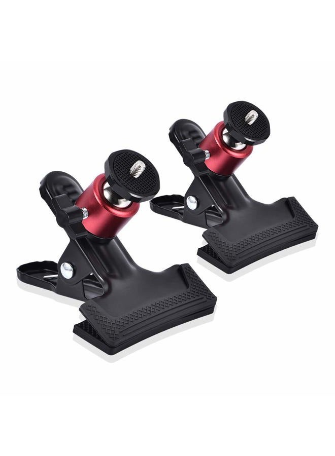 UTEBIT Tripod Camera Clip Clamp with 360 Degree Swivel Mini Ball Head 2 Pack Clip Camera Mount Photography Accessories 1/4'' Screw Black Spring Clamp for DSLR Video Photoshoot Studio - Image 1