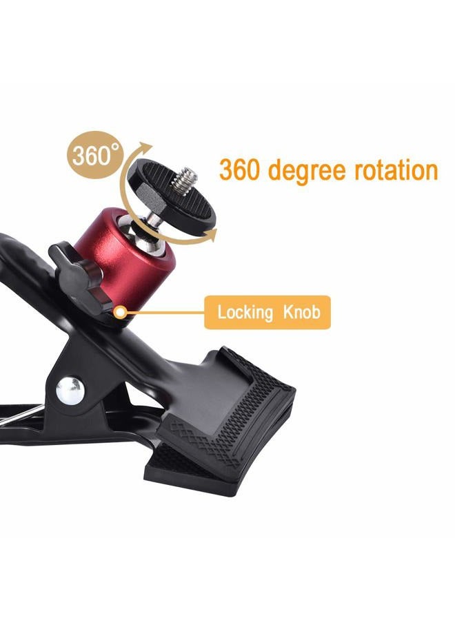 UTEBIT Tripod Camera Clip Clamp with 360 Degree Swivel Mini Ball Head 2 Pack Clip Camera Mount Photography Accessories 1/4'' Screw Black Spring Clamp for DSLR Video Photoshoot Studio - Image 4