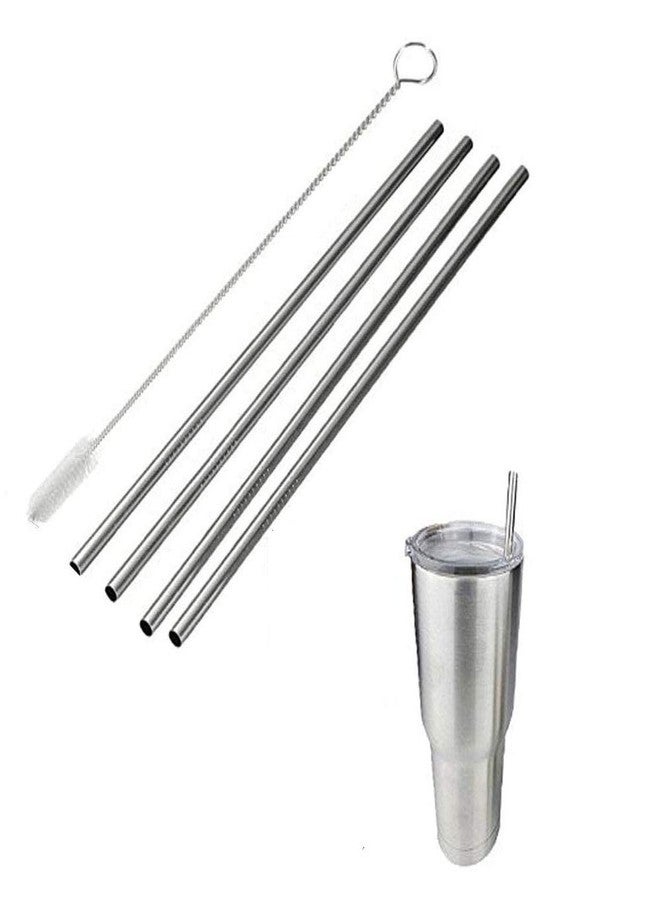SpiderJuice Set of 4 pcs Reusable Eco Friendly Stainless Steel Drinking Straws Pipe with 1 pc Hard Bristles Flexible Cleaning Brush (4 Pcs Straight + 1 Pc Cleaning Flexible Brush) - Image 1