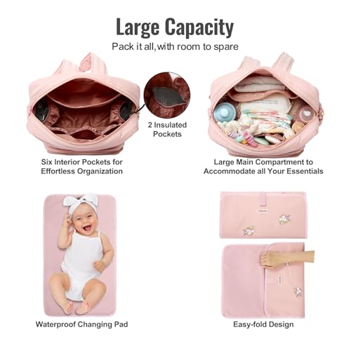 GOBABYMART Diaper Bag Backpack with Changing Pad - Travel Baby Bag, Insulated Bottle Pockets, Stroller Straps (Medium - Pink Unicorns) - Image 4