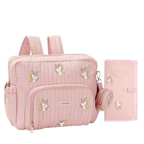 GOBABYMART Diaper Bag Backpack with Changing Pad - Travel Baby Bag, Insulated Bottle Pockets, Stroller Straps (Medium - Pink Unicorns) - Image 1