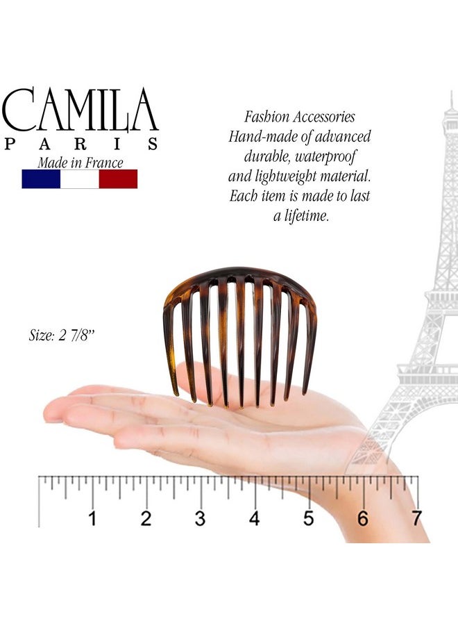 CAMILA - Camila Paris CP2431 French Hair Side Comb Small Rounded Tortoise Shell, French Twist Hair Combs, Strong Hold Hair Clips for Women Bun Chignon, No Slip Styling Girls Hair Accessories Made in France - Image 1