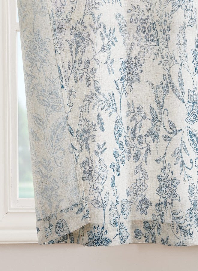 Lazzzy Kitchen Curtains Tier Curtains Linen Curtains Farmhouse Floral Gray Kitchen Cafe Curtains 24 Inch Length Small Rustic Country Curtains Rod Pocket Kitchen Curtain Set 2 Panels Blue on Beige - Image 5