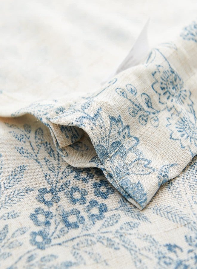 Lazzzy Kitchen Curtains Tier Curtains Linen Curtains Farmhouse Floral Gray Kitchen Cafe Curtains 24 Inch Length Small Rustic Country Curtains Rod Pocket Kitchen Curtain Set 2 Panels Blue on Beige - Image 4
