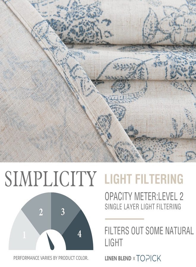 Lazzzy Kitchen Curtains Tier Curtains Linen Curtains Farmhouse Floral Gray Kitchen Cafe Curtains 24 Inch Length Small Rustic Country Curtains Rod Pocket Kitchen Curtain Set 2 Panels Blue on Beige - Image 2