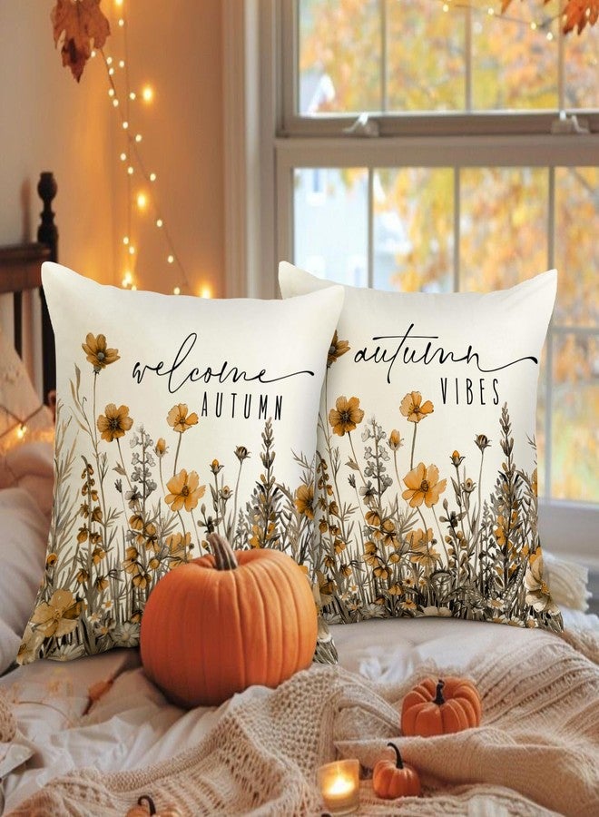 Benjia Fall 16x16 Throw Pillow Covers Set of 2, Watercolor Flowers Decorative Holiday Pillow Case 16 x 16 Autumn Cushion Covers Thanksgiving Pillowcase for Indoor Home Bedroom Couch Sofa Decor - Image 3