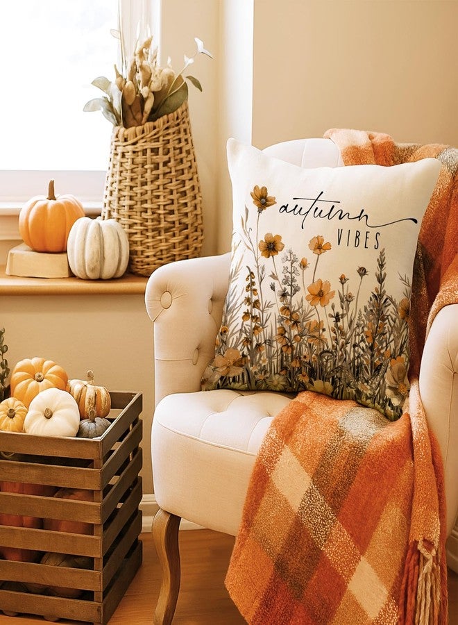 Benjia Fall 16x16 Throw Pillow Covers Set of 2, Watercolor Flowers Decorative Holiday Pillow Case 16 x 16 Autumn Cushion Covers Thanksgiving Pillowcase for Indoor Home Bedroom Couch Sofa Decor - Image 4