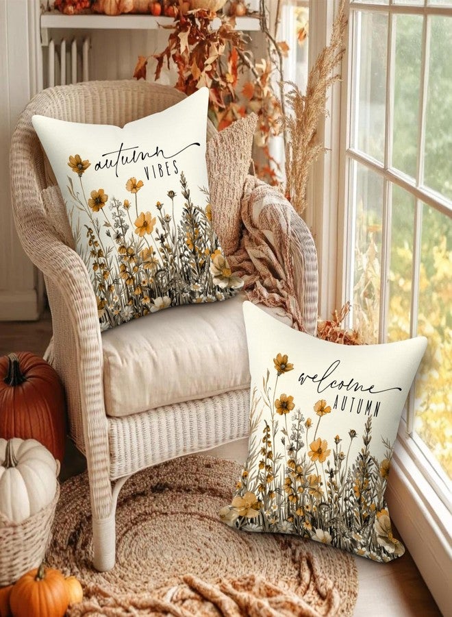 Benjia Fall 16x16 Throw Pillow Covers Set of 2, Watercolor Flowers Decorative Holiday Pillow Case 16 x 16 Autumn Cushion Covers Thanksgiving Pillowcase for Indoor Home Bedroom Couch Sofa Decor - Image 2