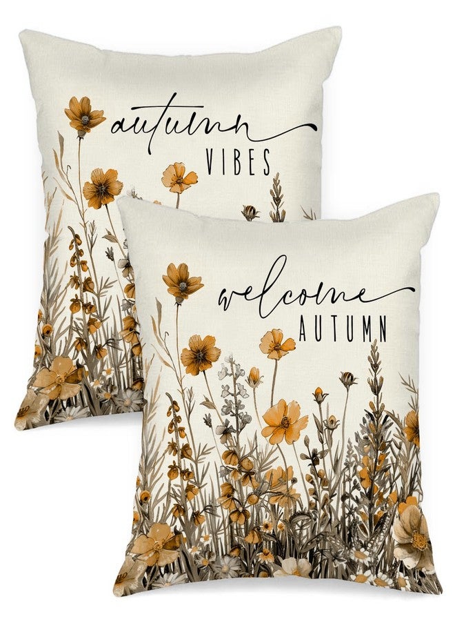Benjia Fall 16x16 Throw Pillow Covers Set of 2, Watercolor Flowers Decorative Holiday Pillow Case 16 x 16 Autumn Cushion Covers Thanksgiving Pillowcase for Indoor Home Bedroom Couch Sofa Decor - Image 1