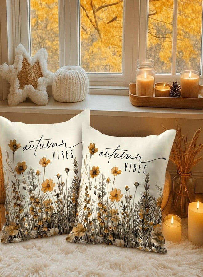 Benjia Fall 16x16 Throw Pillow Covers Set of 2, Watercolor Flowers Decorative Holiday Pillow Case 16 x 16 Autumn Cushion Covers Thanksgiving Pillowcase for Indoor Home Bedroom Couch Sofa Decor - Image 5