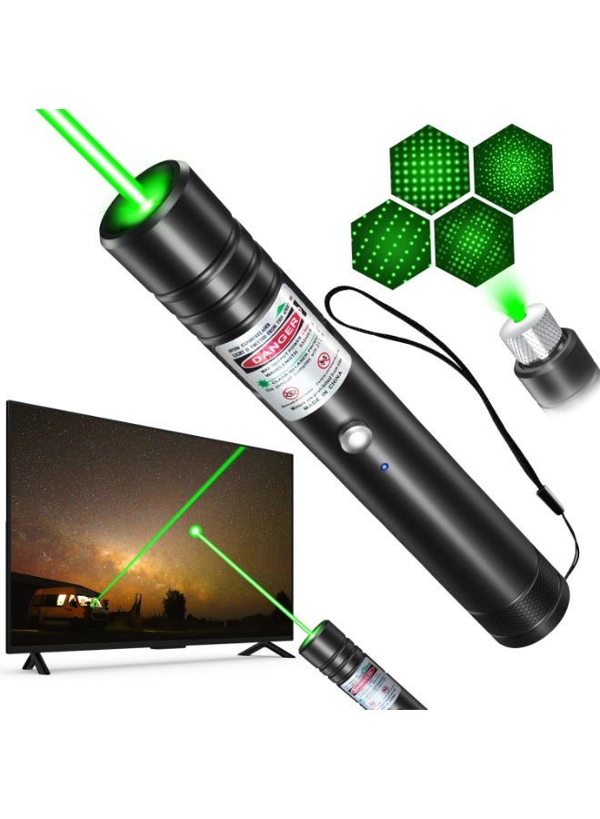 Professional Green Laser Pointer 301 - High Power Rechargeable Green Beam, Long Distance Range with Star Pattern Lens, Ideal for Presentations, Astronomy & Outdoors - Black - Image 1