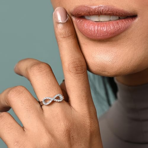 Clara Pure 925 Sterling Silver Zoe Studded Infinity Valentine Finger Ring | Swiss Zircon Platinum Plated | Size Adjustable | Gift for Women Girls Wife Girlfriend - Image 4