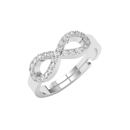Clara Pure 925 Sterling Silver Zoe Studded Infinity Valentine Finger Ring | Swiss Zircon Platinum Plated | Size Adjustable | Gift for Women Girls Wife Girlfriend - Image 1