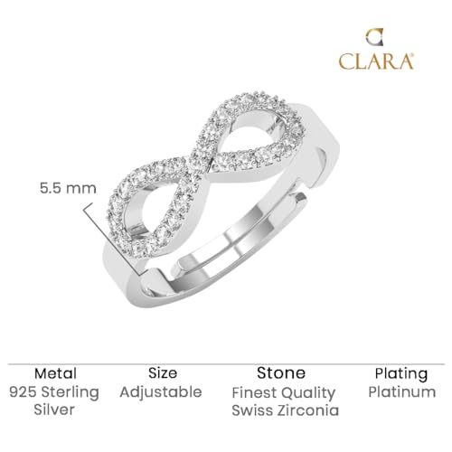 Clara Pure 925 Sterling Silver Zoe Studded Infinity Valentine Finger Ring | Swiss Zircon Platinum Plated | Size Adjustable | Gift for Women Girls Wife Girlfriend - Image 5