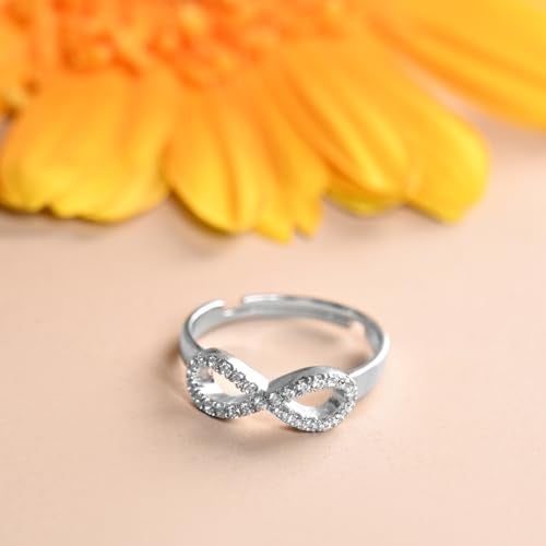 Clara Pure 925 Sterling Silver Zoe Studded Infinity Valentine Finger Ring | Swiss Zircon Platinum Plated | Size Adjustable | Gift for Women Girls Wife Girlfriend - Image 2