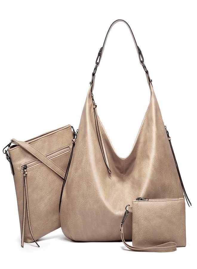 Pahajim Womens PU Leather Purses 3Pcs Set Ladies Large Hobo Tote Handbag with messenger wallet Designer Sholder Bag (grey) - Image 1