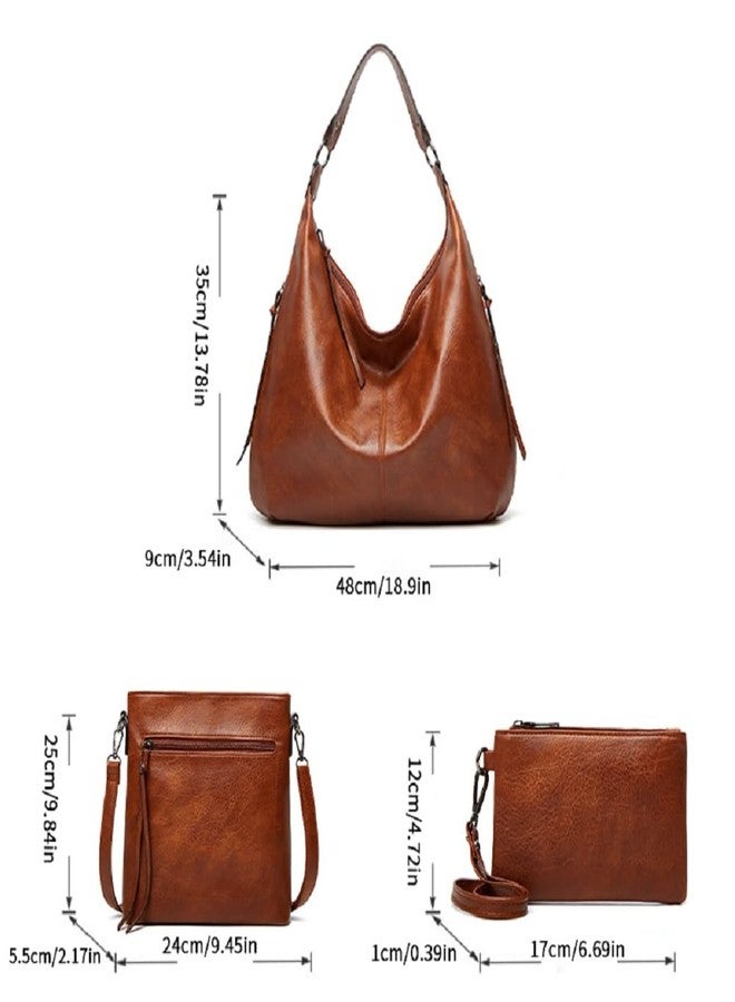 Pahajim Womens PU Leather Purses 3Pcs Set Ladies Large Hobo Tote Handbag with messenger wallet Designer Sholder Bag (grey) - Image 4