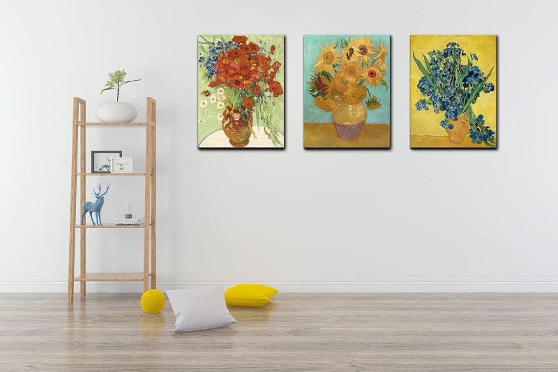 OKEXCKK 3 Piece Sunflowers- Irises Flower Vase Vincent Van Gogh Paintings, Classic Canvas Prints Wall Art for Home Decor 16"x24" - Image 2