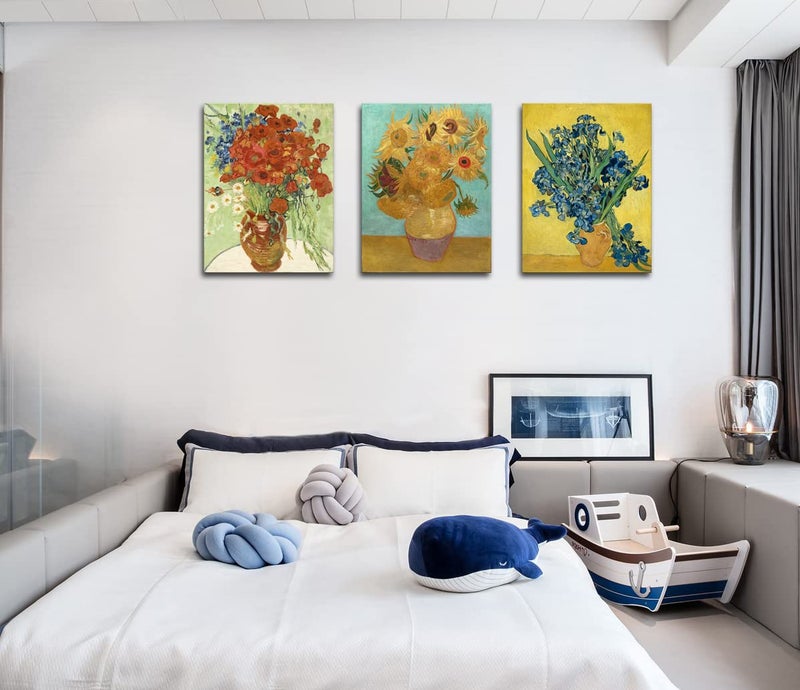 OKEXCKK 3 Piece Sunflowers- Irises Flower Vase Vincent Van Gogh Paintings, Classic Canvas Prints Wall Art for Home Decor 16"x24" - Image 5