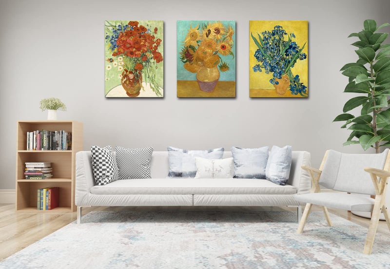 OKEXCKK 3 Piece Sunflowers- Irises Flower Vase Vincent Van Gogh Paintings, Classic Canvas Prints Wall Art for Home Decor 16"x24" - Image 4