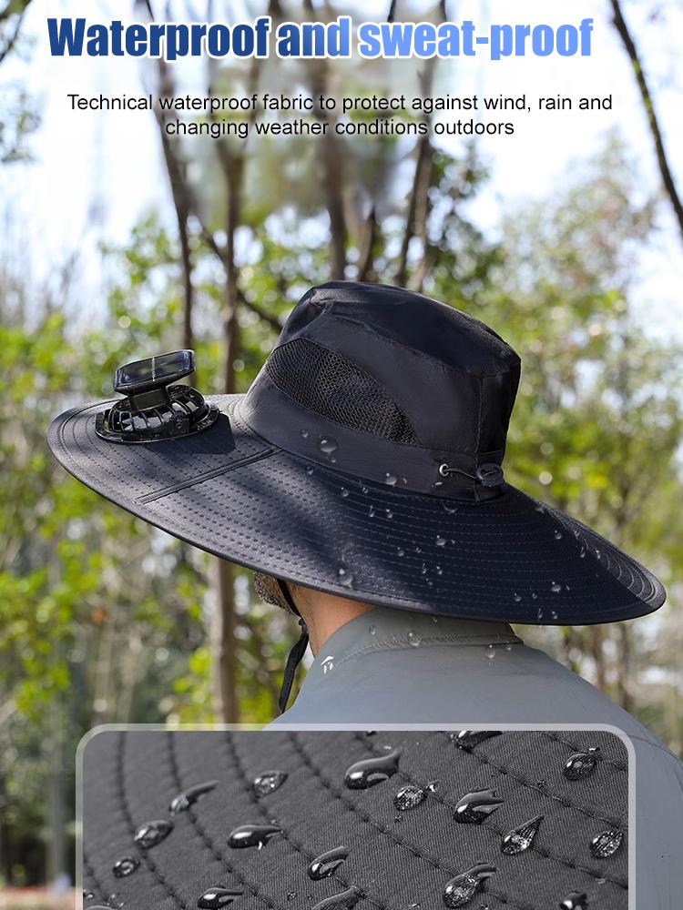 Solar Powered Sun Hat with Cooling Fan Wide Brim UV Protection Outdoor Hat for Gardening Camping and Hiking - Image 3