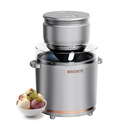 BRIOBITE 1.1 Quart Ice Cream Maker – Electric Ice Cream Machine for Gelato, Milkshakes & Sorbet,Perfect for 2-3 Servings, Easy to Use & Clean,Silver - Image 1