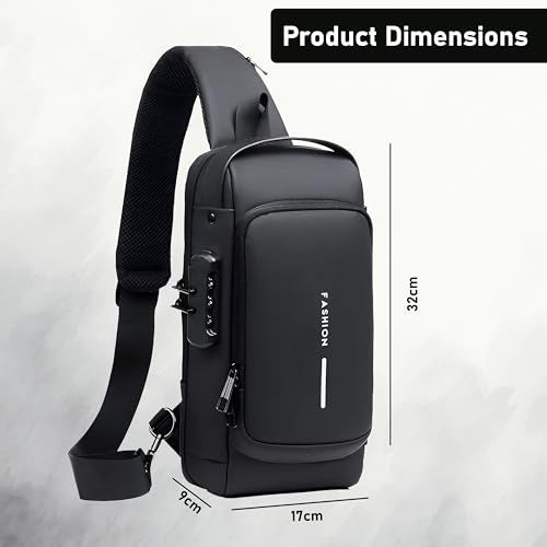 DAHSHA Sling Bag for Men Stylish Crossbody Backpack for Men & Women, Anti-Theft Chest Bag with USB Charging Port, Messenger Bags, Casual Shoulder Bag (Black - 17 x 9 x 32 Cm) - Image 2