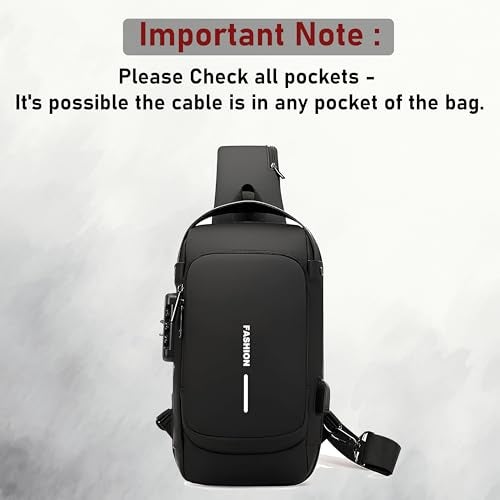 DAHSHA Sling Bag for Men Stylish Crossbody Backpack for Men & Women, Anti-Theft Chest Bag with USB Charging Port, Messenger Bags, Casual Shoulder Bag (Black - 17 x 9 x 32 Cm) - Image 3