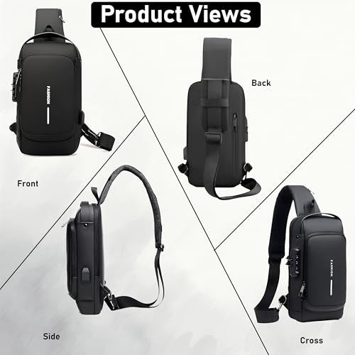 DAHSHA Sling Bag for Men Stylish Crossbody Backpack for Men & Women, Anti-Theft Chest Bag with USB Charging Port, Messenger Bags, Casual Shoulder Bag (Black - 17 x 9 x 32 Cm) - Image 5