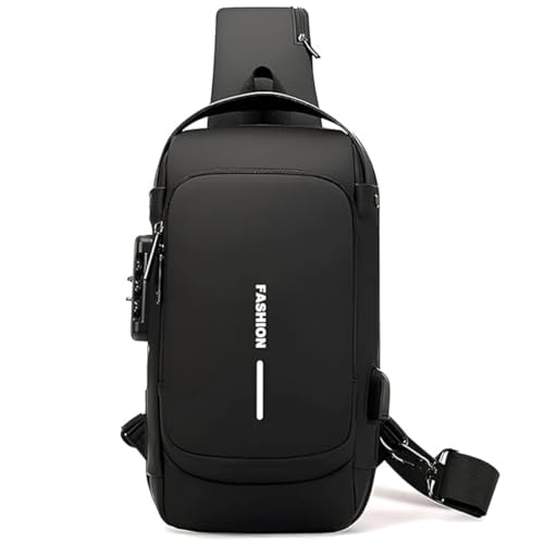 DAHSHA Sling Bag for Men Stylish Crossbody Backpack for Men & Women, Anti-Theft Chest Bag with USB Charging Port, Messenger Bags, Casual Shoulder Bag (Black - 17 x 9 x 32 Cm) - Image 1