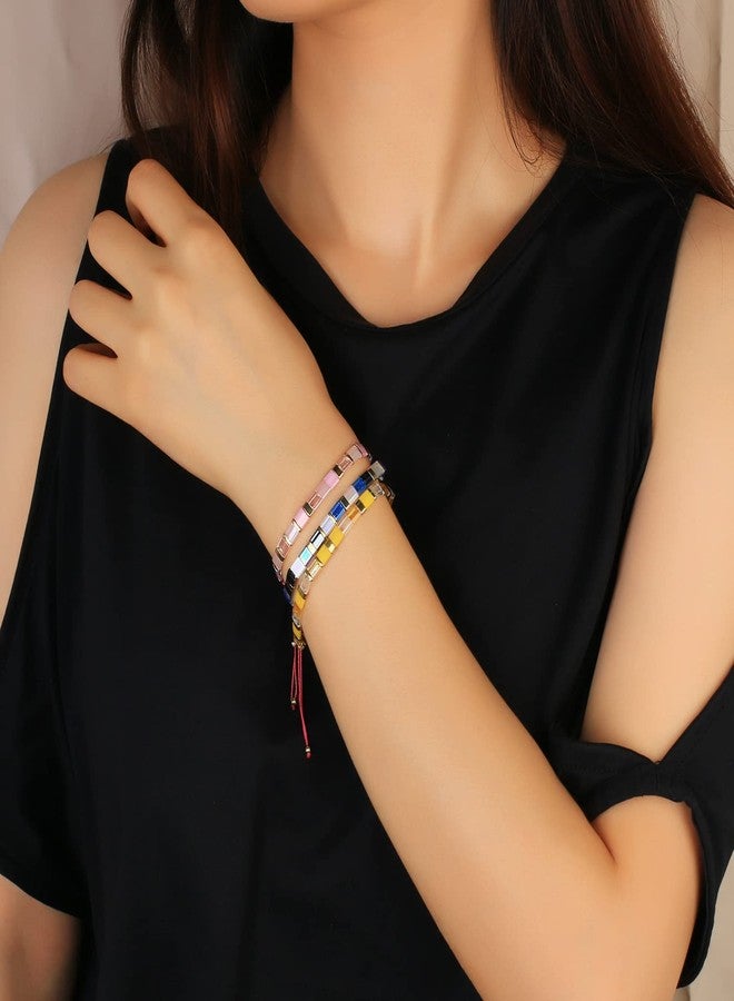 KELITCH Classic Friendship Bracelet Handmade Colorful Tila Beaded Strand Bracelet Fashion Charm Jewelry - Royal Blue/Black - Image 3