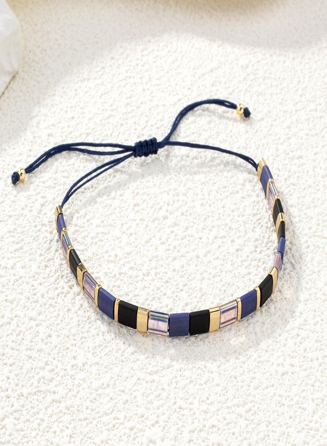 KELITCH Classic Friendship Bracelet Handmade Colorful Tila Beaded Strand Bracelet Fashion Charm Jewelry - Royal Blue/Black - Image 4