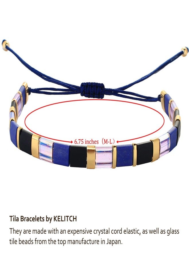 KELITCH Classic Friendship Bracelet Handmade Colorful Tila Beaded Strand Bracelet Fashion Charm Jewelry - Royal Blue/Black - Image 2
