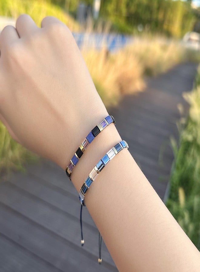 KELITCH Classic Friendship Bracelet Handmade Colorful Tila Beaded Strand Bracelet Fashion Charm Jewelry - Royal Blue/Black - Image 5