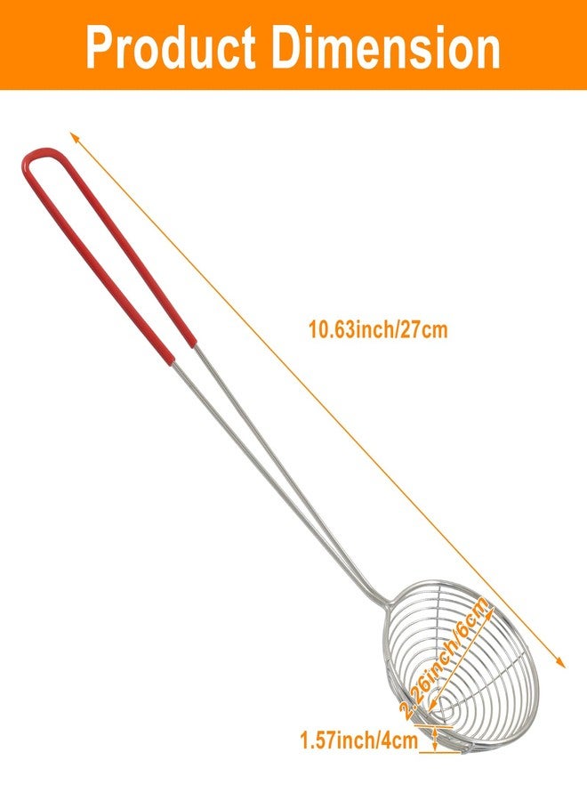 BokWin 6 Pieces Stainless Steel Hot Pot Strainer Scoops, 2.5 Inch Mini Spider Skimmer Ladle with Handle, Slotted Scoop with Wire Mesh for Boba Pearls, Pasta, Tortellini, Meatball and Cooking (Red) - Image 2
