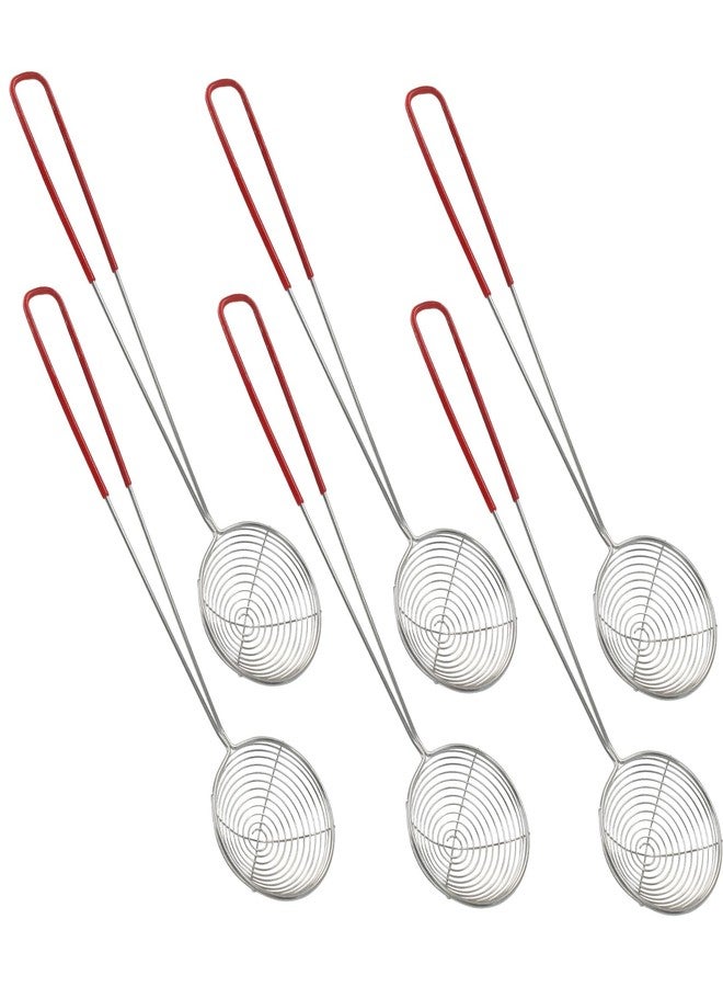 BokWin 6 Pieces Stainless Steel Hot Pot Strainer Scoops, 2.5 Inch Mini Spider Skimmer Ladle with Handle, Slotted Scoop with Wire Mesh for Boba Pearls, Pasta, Tortellini, Meatball and Cooking (Red) - Image 5